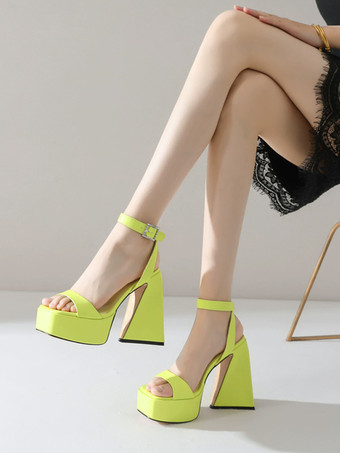 レディースヒールサンダル スクエアトゥ プラットフォーム チャンキーヒール ホームカミングシューズ