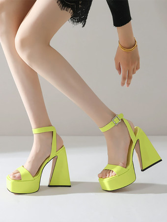 レディースヒールサンダル スクエアトゥ プラットフォーム チャンキーヒール ホームカミングシューズ