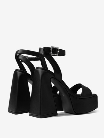 レディースヒールサンダル スクエアトゥ プラットフォーム チャンキーヒール ホームカミングシューズ