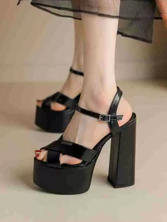 negro Sandalias sexy para mujer Zapatos de club con plataforma Ros de tacón alto