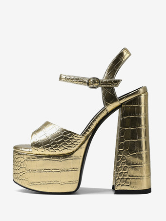 ゴールド ゴールドハイヒールセクシーサンダル プラットフォームピープトゥ 2インチ 5.7インチ チャンキーヒールサンダル