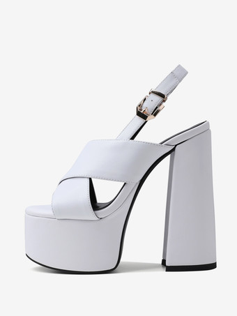 ホワイト レディース セクシーサンダル チャンキーヒール プラットフォーム オープントゥ 2インチ 5.7インチ セクシーシューズ