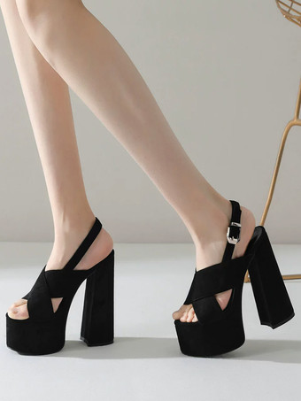 ブラック レディース セクシーサンダル ウエデレザー オープントゥ 2インチ 5.7インチ スリングバック サンダル シューズ