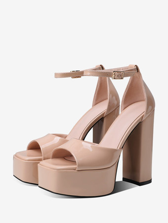 Sandales à talons compensés pour femmes bout carré talon épais bride à la cheville