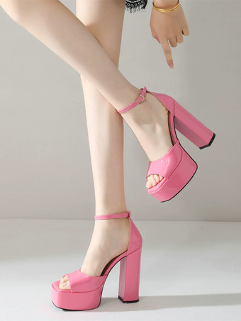 Sandales à talons compensés pour femmes bout carré talon épais bride à la cheville