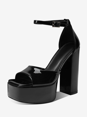 Sandales à talons compensés pour femmes bout carré talon épais bride à la cheville