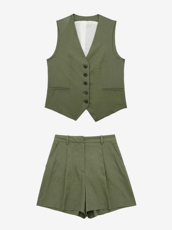 コットンリネンパンツセット クラシック ノースリーブ カジュアル ミニマリスト 2ピース コーデセット レディース 2025