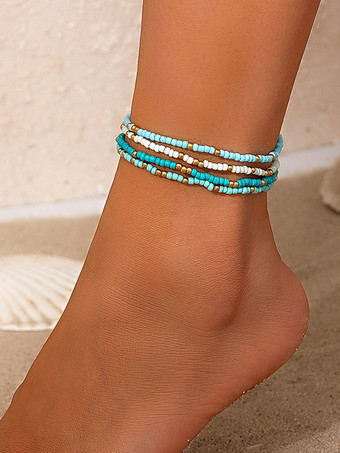 アンクレット カラフルなビーズのレイヤード ボヘミアン 樹脂 ビーチ アンクル チェーン