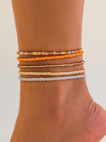 オレンジ アンクレット カラフルなビーズのレイヤード ボヘミアン 樹脂 ビーチ アンクル チェーン