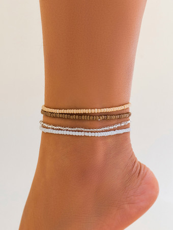 ブラウン アンクレット カラフルなビーズのレイヤード ボヘミアン 樹脂 ビーチ アンクル チェーン