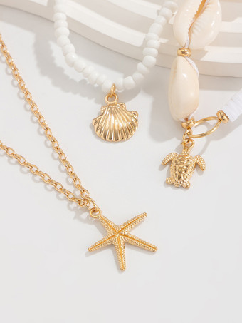 アンクレット ヒトデ タカラガイ 貝殻 ビーズ レイヤード ビーチ アンクル チェーン