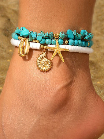 アンクレット ヒトデ タカラガイ 貝殻 ビーズ レイヤード ビーチ アンクル チェーン