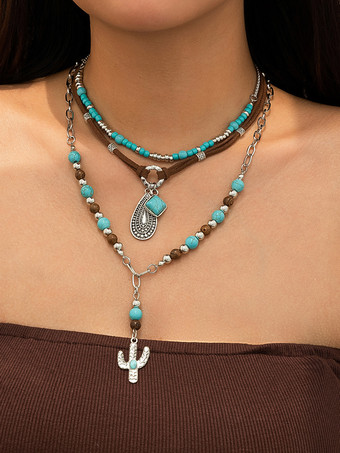 シャンパンカラーネックレス ビーズ エナメル レイヤード ボヘミアン ネックレス ペンダント付き