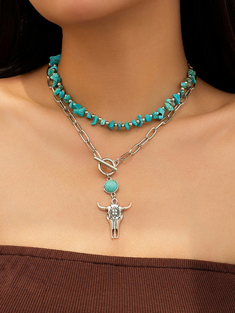 ピューターネックレス ビーズ エナメル レイヤード ボヘミアン ネックレス ペンダント付き