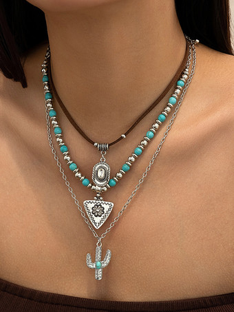 アイボリー ネックレス ビーズ エナメル レイヤード ボヘミアン ネックレス ペンダント付き