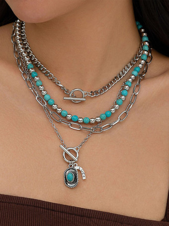 ディープアプリコットネックレス ビーズ エナメル レイヤード ボヘミアン ネックレス ペンダント付き