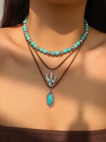 ブラウン ネックレス ビーズ エナメル レイヤード ボヘミアン ネックレス ペンダント付き