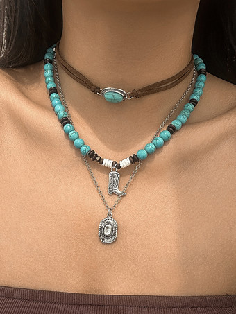 アプリコットネックレス ビーズ エナメル レイヤード ボヘミアン ネックレス ペンダント付き