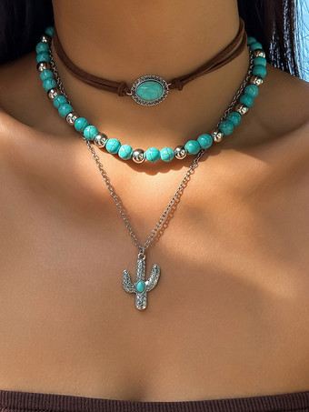 カーキ ネックレス ビーズ エナメル レイヤード ボヘミアン ネックレス ペンダント付き