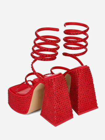 ハイヒール パーティーサンダル プラットフォーム ラインストーン プラットフォーム ストラップ チャンキーヒール サンダル