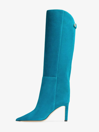 スエードニーブーツ ハイヒール ポインテッドトゥ ニーハイブーツ