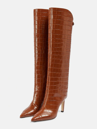 ストーン柄ニーハイブーツ レディース ポインテッドトゥ ハイヒールブーツ