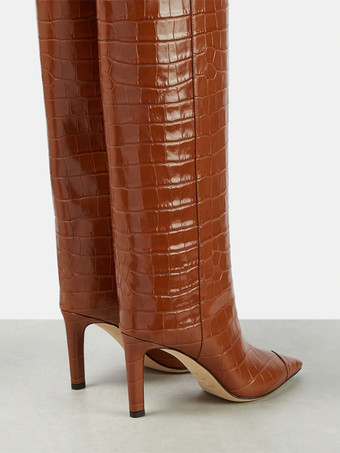 ストーン柄ニーハイブーツ レディース ポインテッドトゥ ハイヒールブーツ