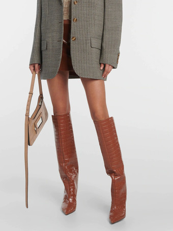 ストーン柄ニーハイブーツ レディース ポインテッドトゥ ハイヒールブーツ