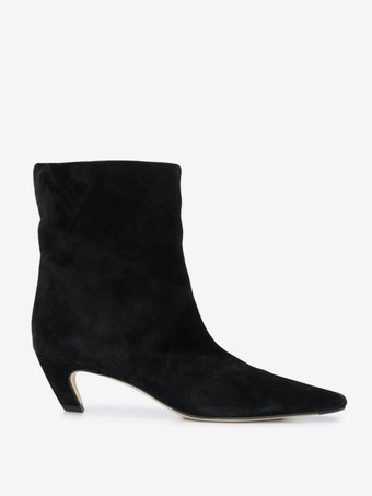 ブラウン スエード アンクルブーツ キトンヒール スクエアトゥ ブーティ