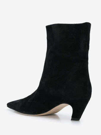 ブラウン スエード アンクルブーツ キトンヒール スクエアトゥ ブーティ