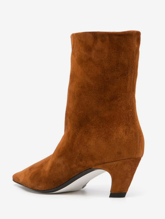 ブラウン スエード アンクルブーツ キトンヒール スクエアトゥ ブーティ