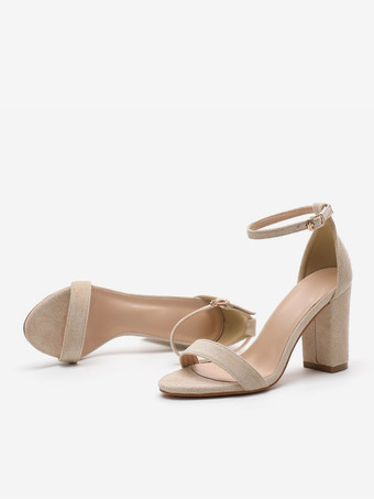 レディースヒールサンダル オープントゥ チャンキーヒールサンダル スエードレザー