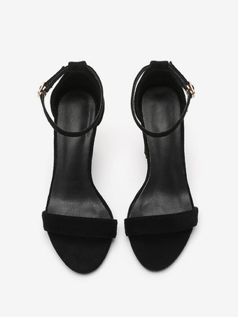 レディースヒールサンダル オープントゥ チャンキーヒールサンダル スエードレザー