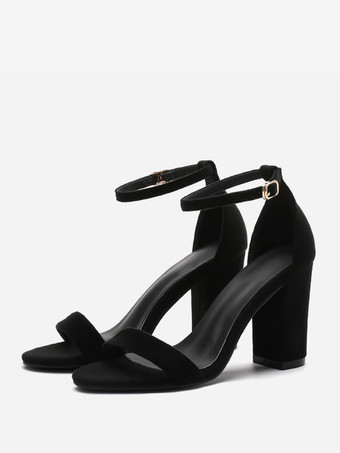 レディースヒールサンダル オープントゥ チャンキーヒールサンダル スエードレザー