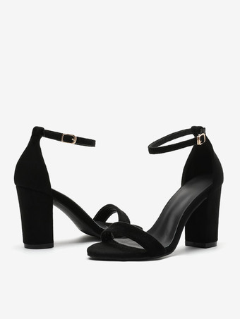 レディースヒールサンダル オープントゥ チャンキーヒールサンダル スエードレザー