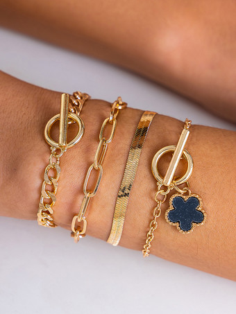 ブラック ブレスレット フラワー サークル チェーン マルチ ゴージャス ブレスレット 4個