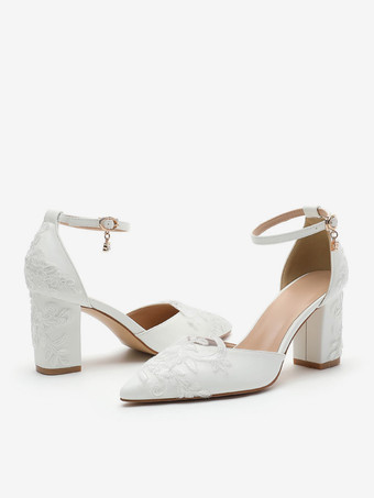 ウェディングシューズ ブライダルパンプス PUレザー オープントゥ 刺繍入り