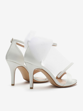 ブライダルサンダル ホワイトサテンファッションオープントゥボウウェディングサンダル