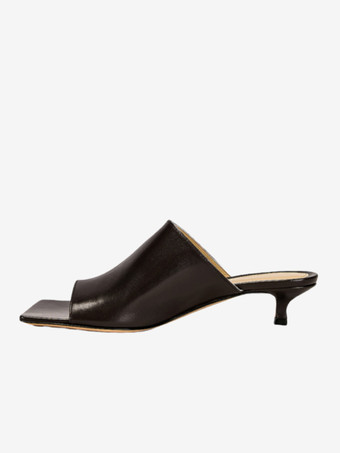 レディース キトンヒール ミュール スクエアトゥ スリッポン ミュールシューズ