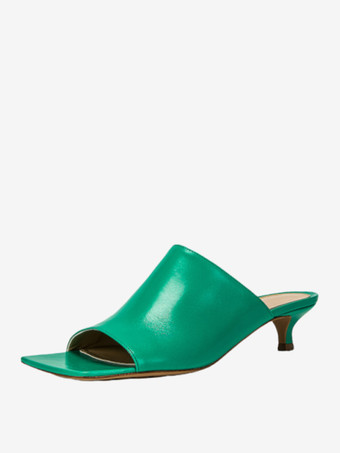 レディース キトンヒール ミュール スクエアトゥ スリッポン ミュールシューズ