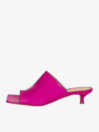 ローズレッドレディース キトンヒール ミュール スクエアトゥ スリッポン ミュールシューズ