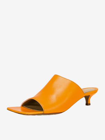 レディース キトンヒール ミュール スクエアトゥ スリッポン ミュールシューズ