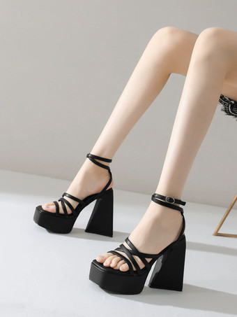 レディースヒールサンダル スクエアトゥ チャンキーヒールサンダル