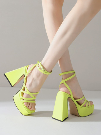 レディースヒールサンダル スクエアトゥ チャンキーヒールサンダル