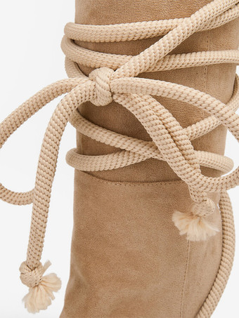 スエードニーハイブーツ ポインテッドトゥ コーンヒール レースアップ ハイブーツ