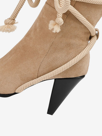 スエードニーハイブーツ ポインテッドトゥ コーンヒール レースアップ ハイブーツ