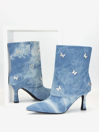 CelesteStivaletti da donna Stivali con tacco alto ripiegabili in pelle scamosciata con strass a punta