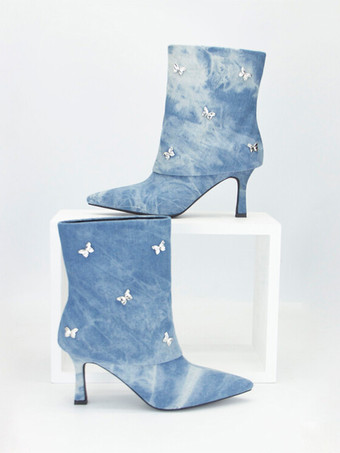 Stivaletti da donna Stivali con tacco alto ripiegabili in pelle scamosciata con strass a punta