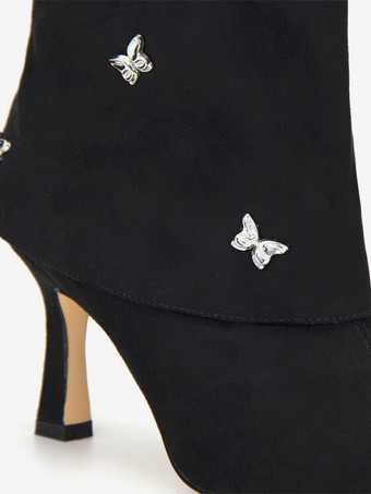 Stivaletti da donna Stivali con tacco alto ripiegabili in pelle scamosciata con strass a punta