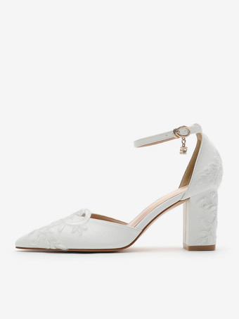 ウェディングシューズ ブライダルパンプス PUレザー オープントゥ 刺繍入り